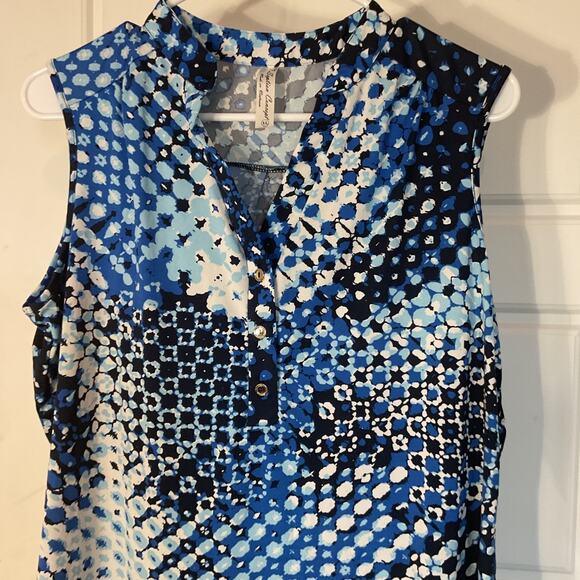 PerSeption Concept V Neck Sleeveless Mosaic Pattern Collared Top XL - Picture 2 of 6